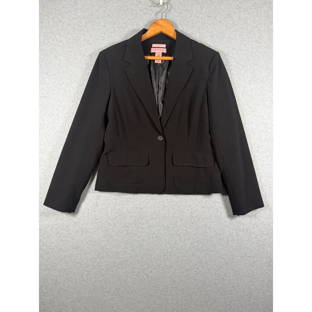 Bandolino Women's 12 Black Stretch One Button Tailored Blazer Jacket 3971